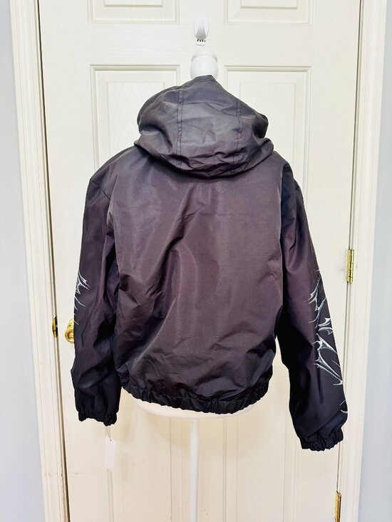 VON DUTCH RHINESTONE STUDDED FULL ZIP HOODED WINDBREAKER LIGHT JACKET BLACK XL - Picture 4 of 10